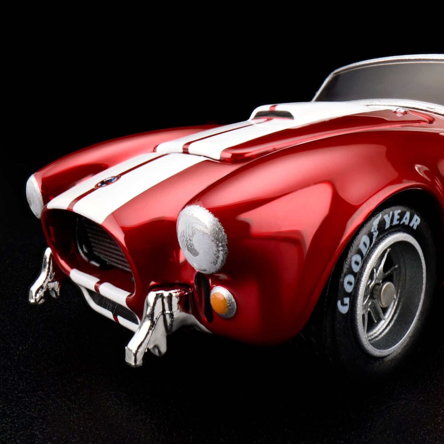 Hot Wheels RLC 2026 membership car, 1965 Shelby Cobra 427 S/C in Spectraflame bright red with opening hood and detailed V8 engine.