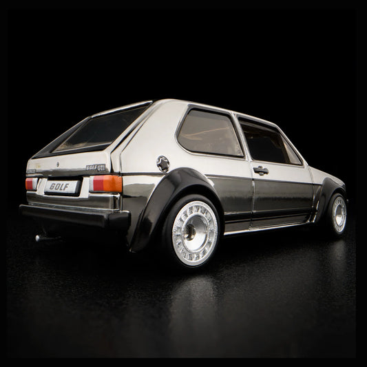 Hot Wheels RLC 1976 Volkswagen Golf MK1 GTI in Spectraflame Shadowchrome with Real Riders. Back