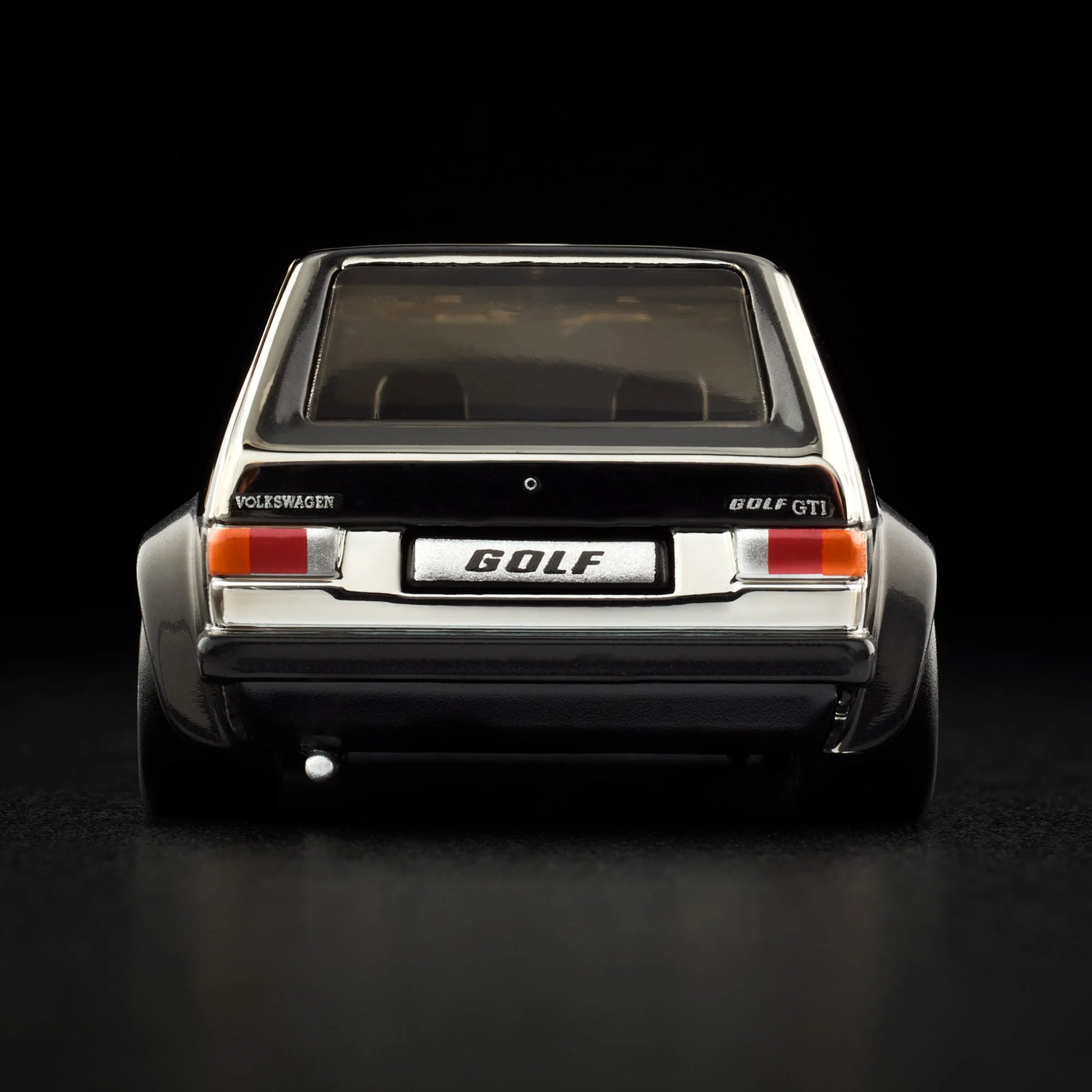 Hot Wheels RLC 1976 Volkswagen Golf MK1 GTI in Spectraflame Shadowchrome with Real Riders. Back