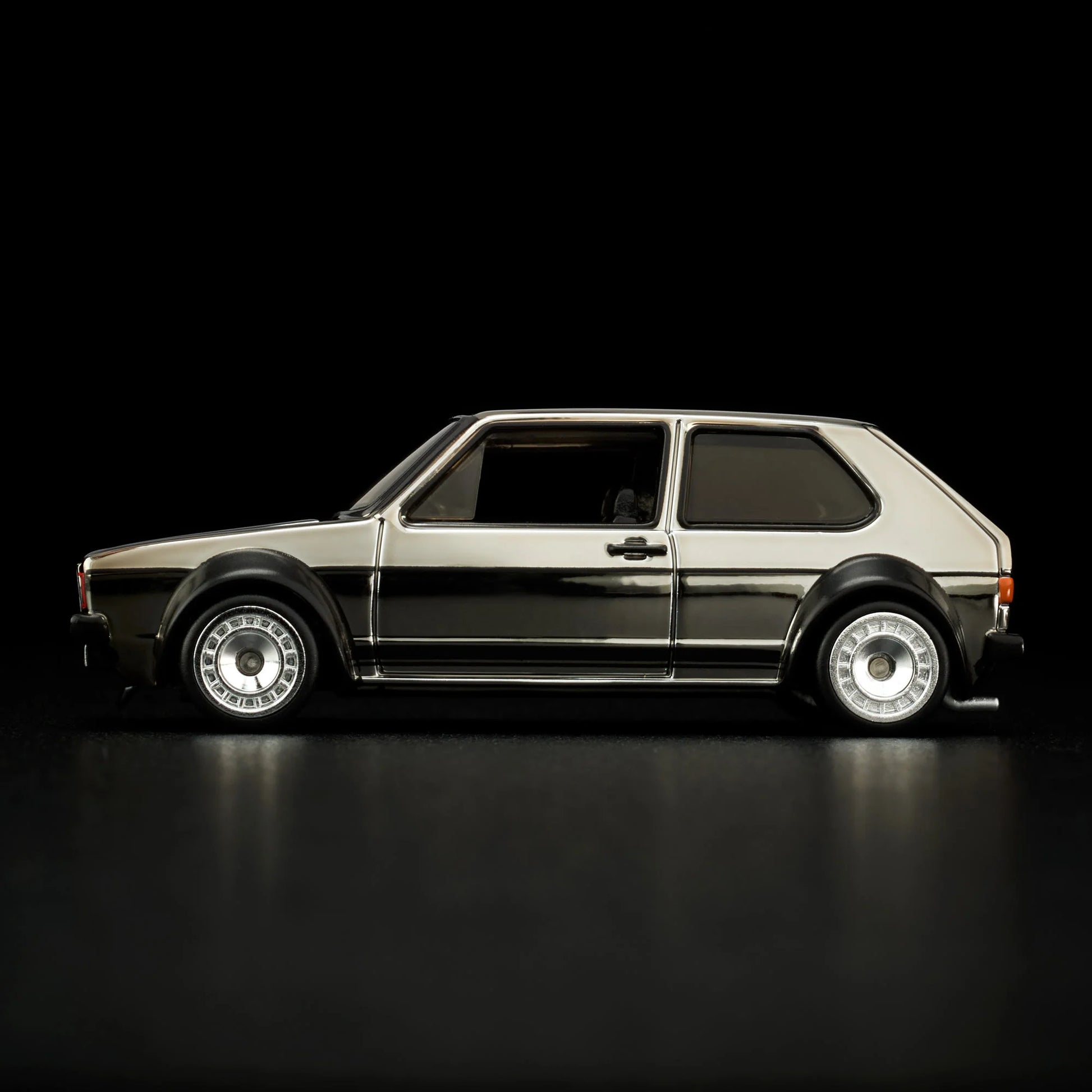 Hot Wheels RLC 1976 Volkswagen Golf MK1 GTI in Spectraflame Shadowchrome with Real Riders. Side