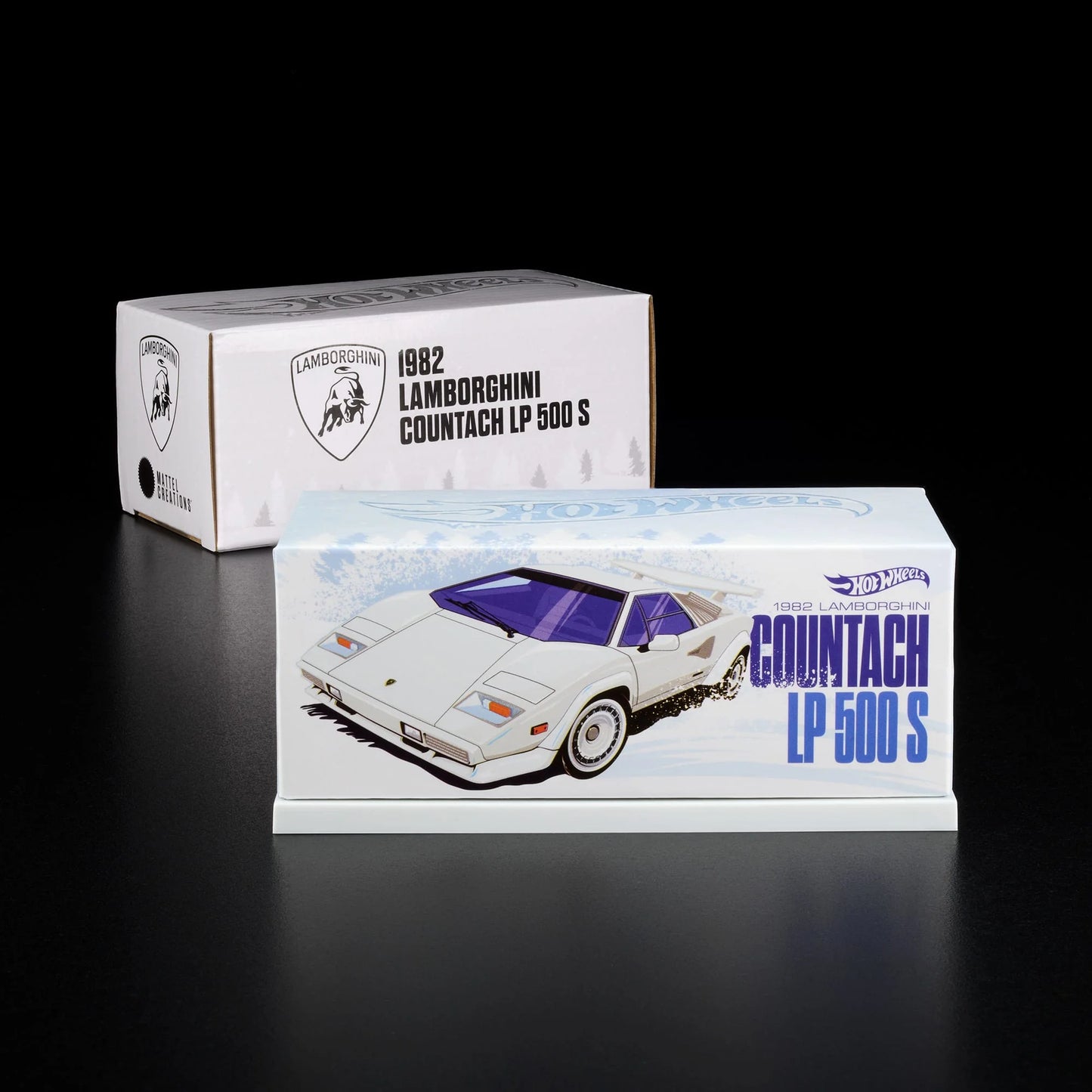 1:64 Hot Wheels RLC Lamborghini Countach LP 500 S pearl white with opening scissor doors.