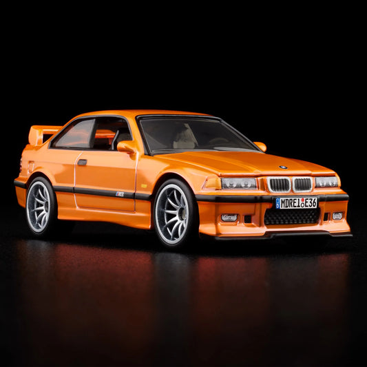 Hot Wheels RLC 1995 BMW M3 LTW in Spectraflame orange and opening hood, 1:64 scale collectible.