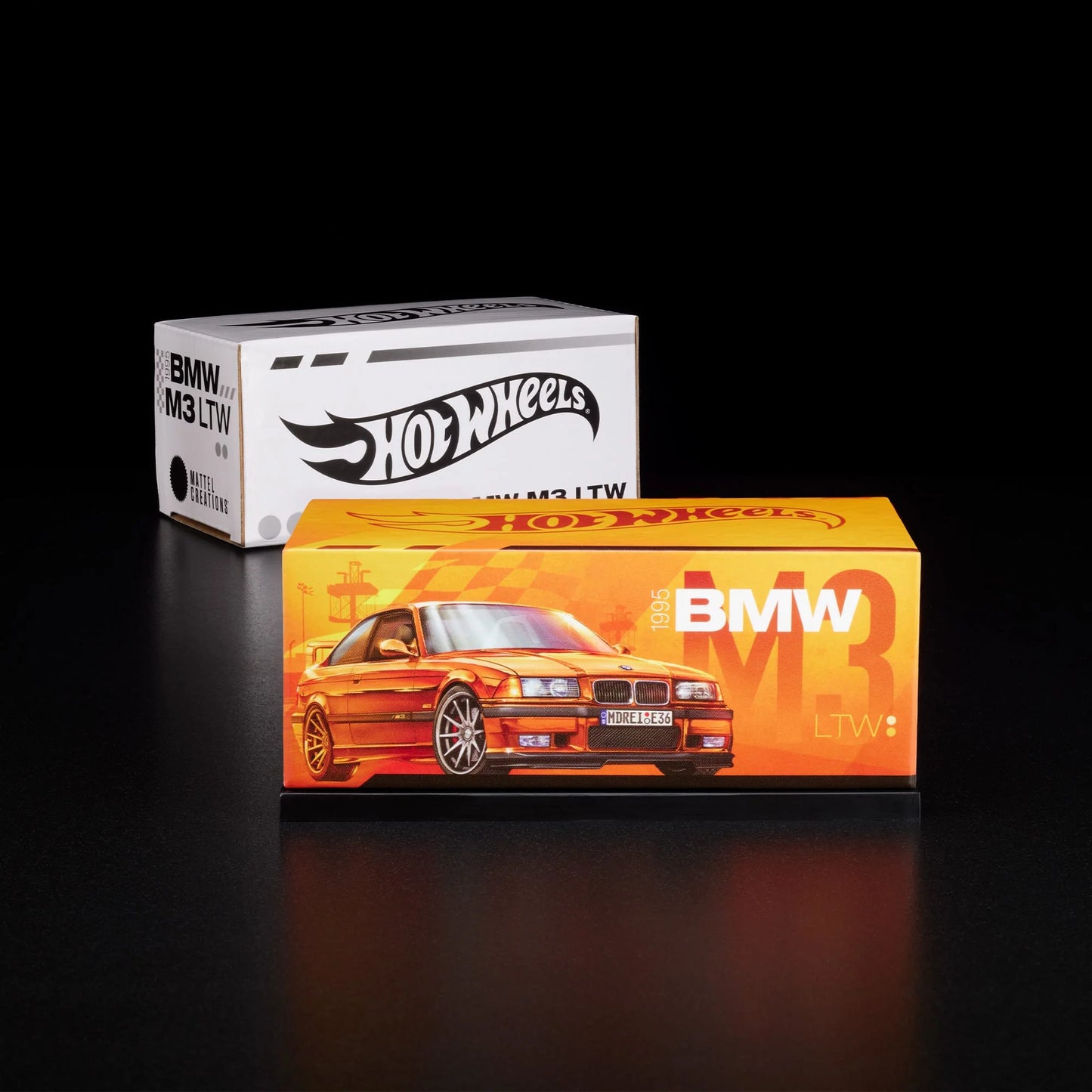 Hot Wheels RLC 1995 BMW M3 LTW in Spectraflame orange and opening hood, 1:64 scale collectible.