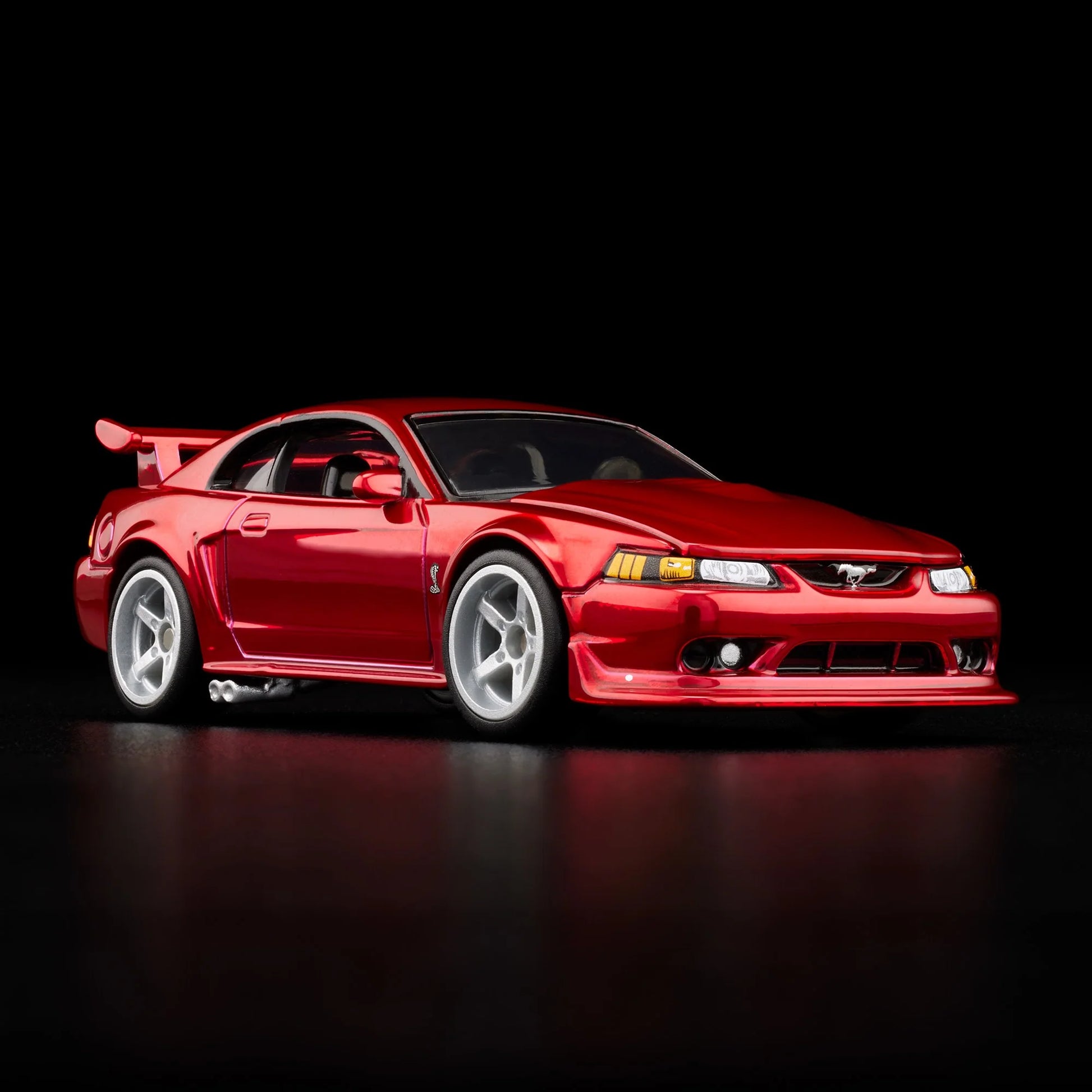 1:64 Hot Wheels RLC 2000 Ford Mustang SVT Cobra R Spectraflame bright red with opening hood.