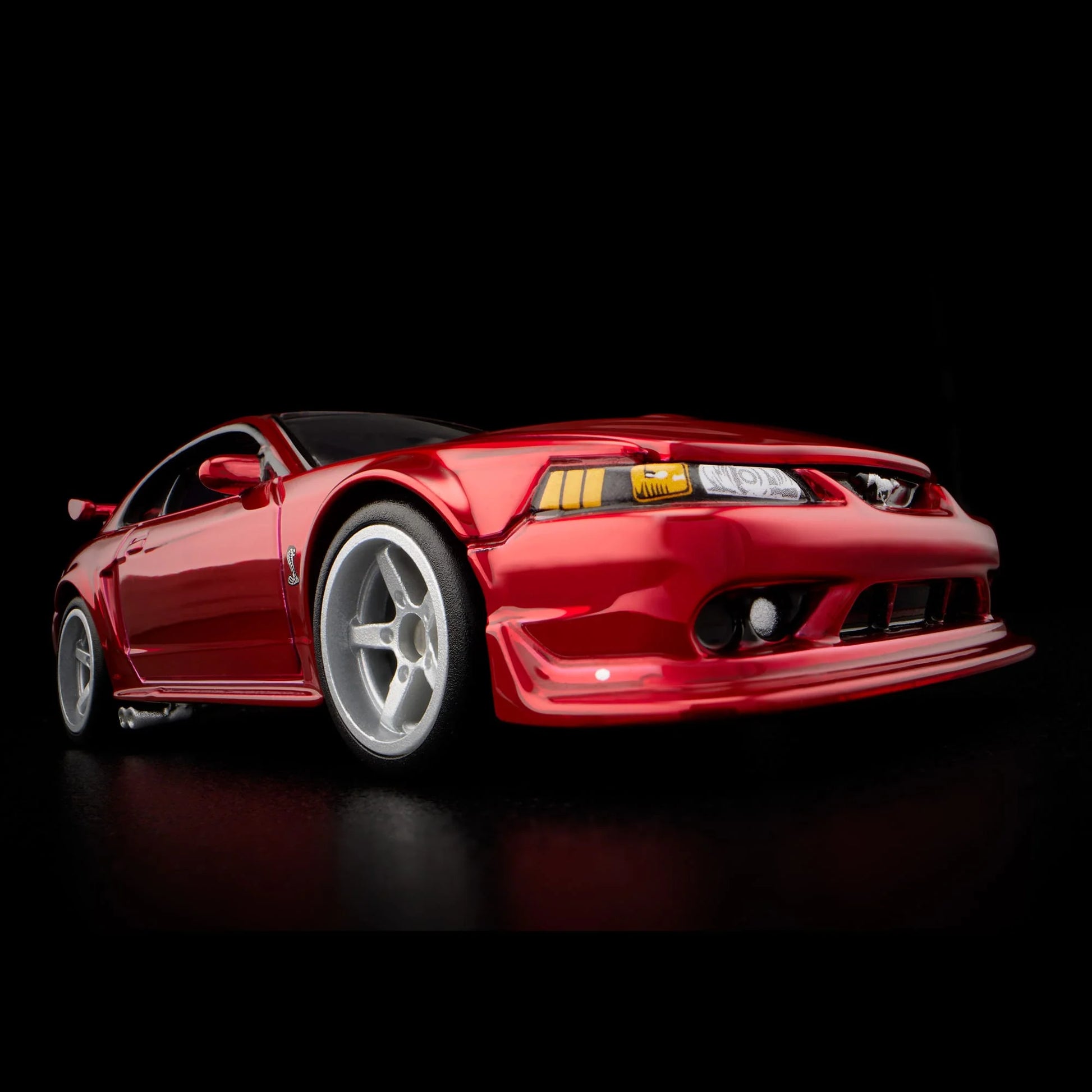 1:64 Hot Wheels RLC 2000 Ford Mustang SVT Cobra R Spectraflame bright red with opening hood.