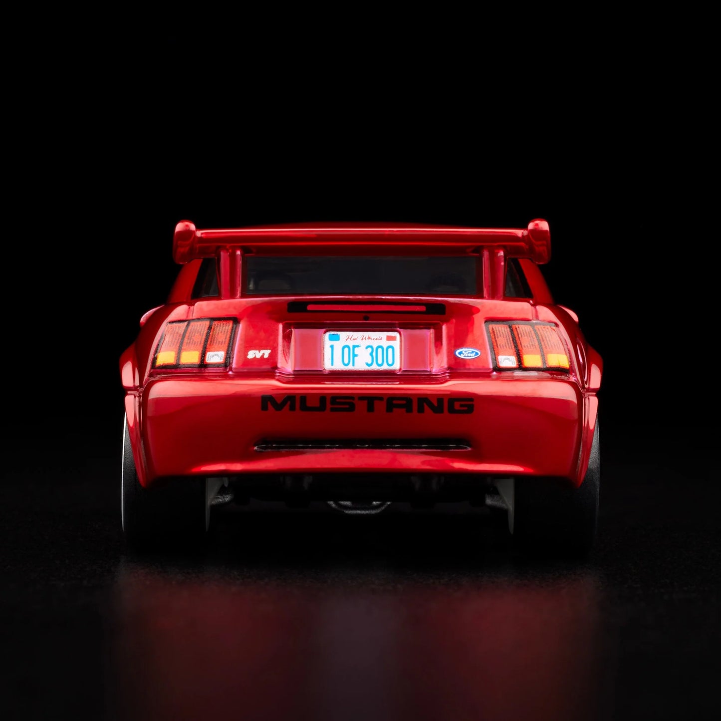 1:64 Hot Wheels RLC 2000 Ford Mustang SVT Cobra R Spectraflame bright red with opening hood.