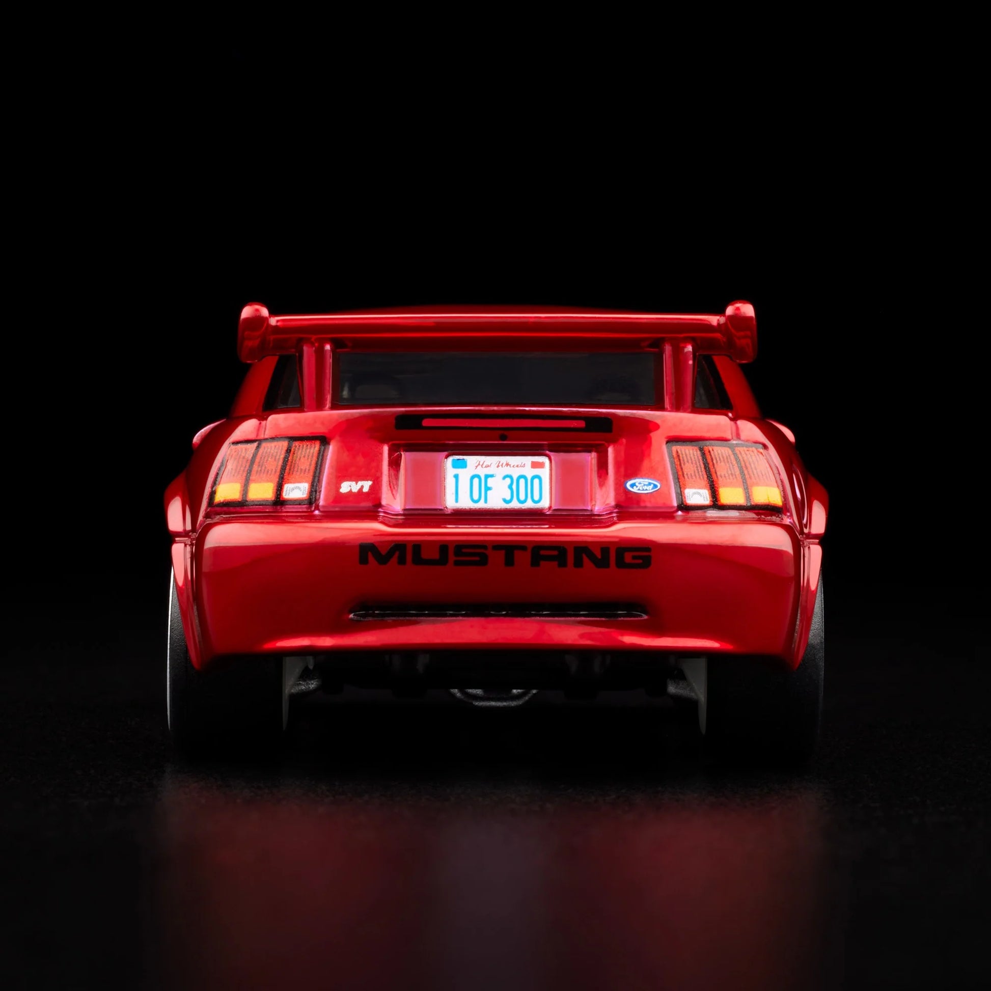 1:64 Hot Wheels RLC 2000 Ford Mustang SVT Cobra R Spectraflame bright red with opening hood.