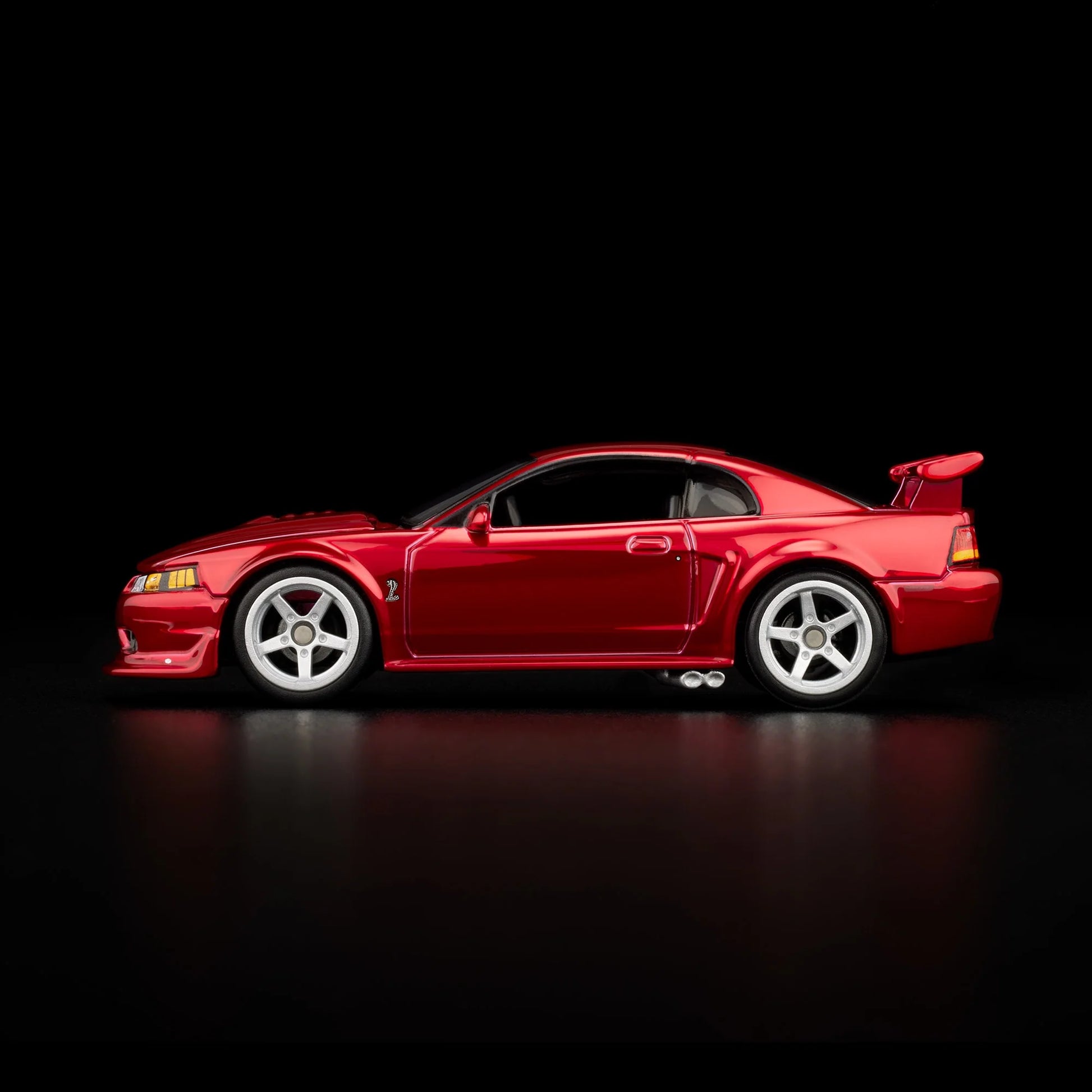 1:64 Hot Wheels RLC 2000 Ford Mustang SVT Cobra R Spectraflame bright red with opening hood.