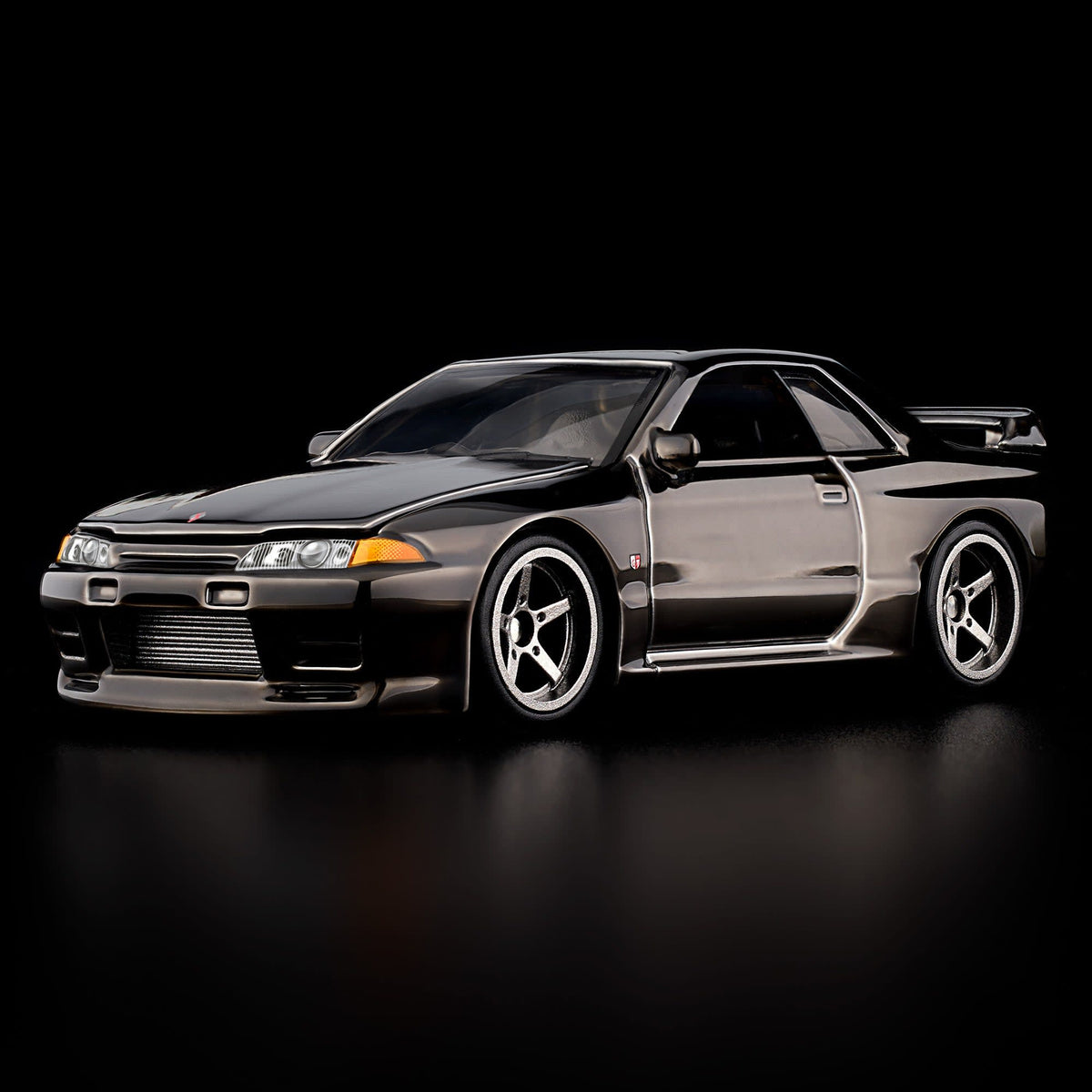 Hot Wheels RLC Nissan Skyline GT-R BNR32 in Spectraflame slate with Real Riders wheels, opening hood and detailed engine