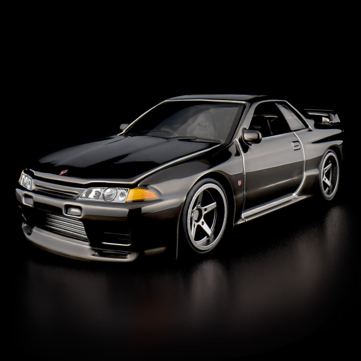 Hot Wheels RLC Nissan Skyline GT-R BNR32 in Spectraflame slate with Real Riders wheels, opening hood and detailed engine