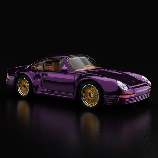 Hot Wheels RLC sELECTIONs Porsche 959 in Spectraflame purple with tan interior, Real Riders BB wheels and opening rear hood