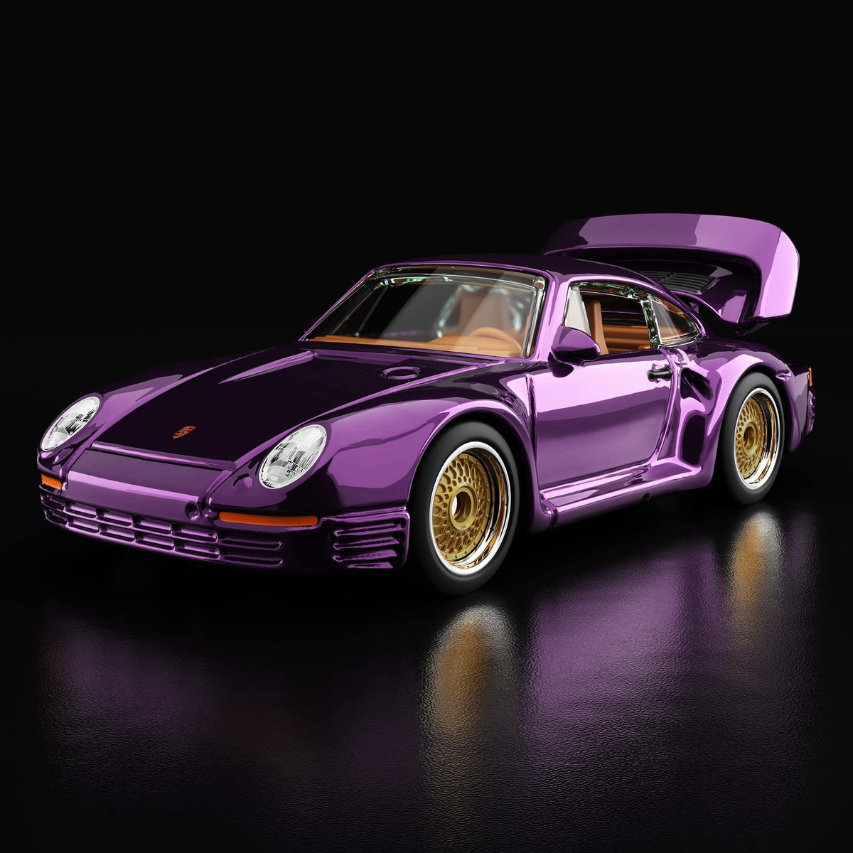 Hot Wheels RLC sELECTIONs Porsche 959 in Spectraflame purple with tan interior, Real Riders BB wheels and opening rear hood