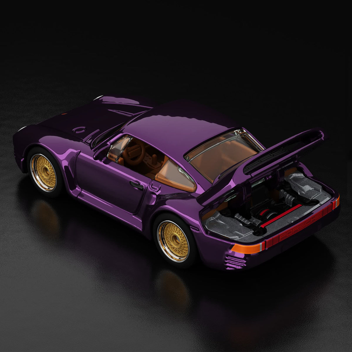 Hot Wheels RLC sELECTIONs Porsche 959 in Spectraflame purple with tan interior, Real Riders BB wheels and opening rear hood