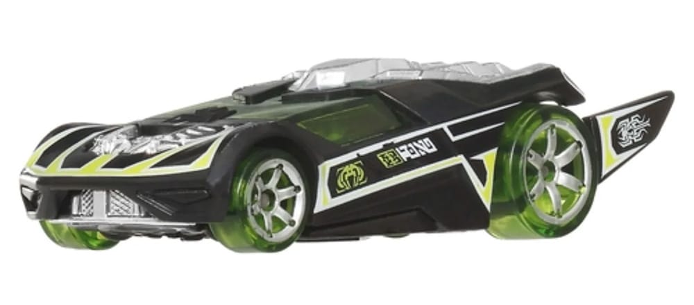 Hot Wheels RD-09 futuristic racer in black and green from the Silver Line AcceleRacers set. 