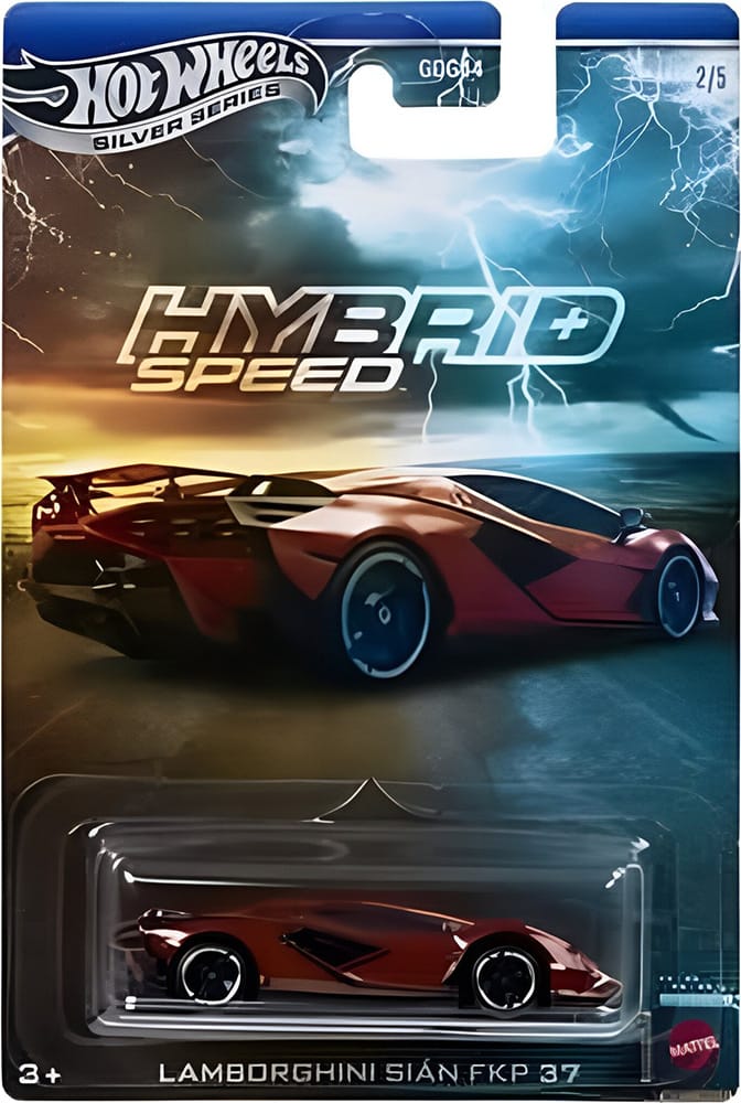Hot Wheels Lamborghini Sián FKP 37 in dark red hybrid supercar design from the Silver Line Hybrid Speed series.