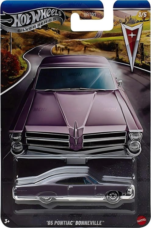 Hot Wheels 1965 Pontiac Bonneville classic car in Silver Line collector finish.