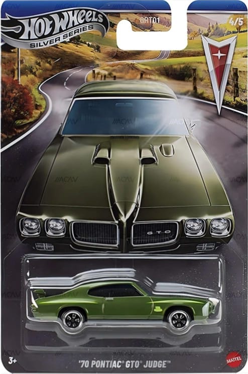 Hot Wheels 1970 Pontiac GTO Judge with iconic GTO detailing in Silver Line series.