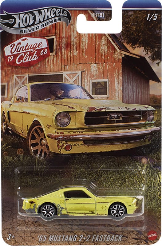 Hot Wheels '65 Mustang 2+2 Fastback in Silver Line finish with detailed die-cast body.