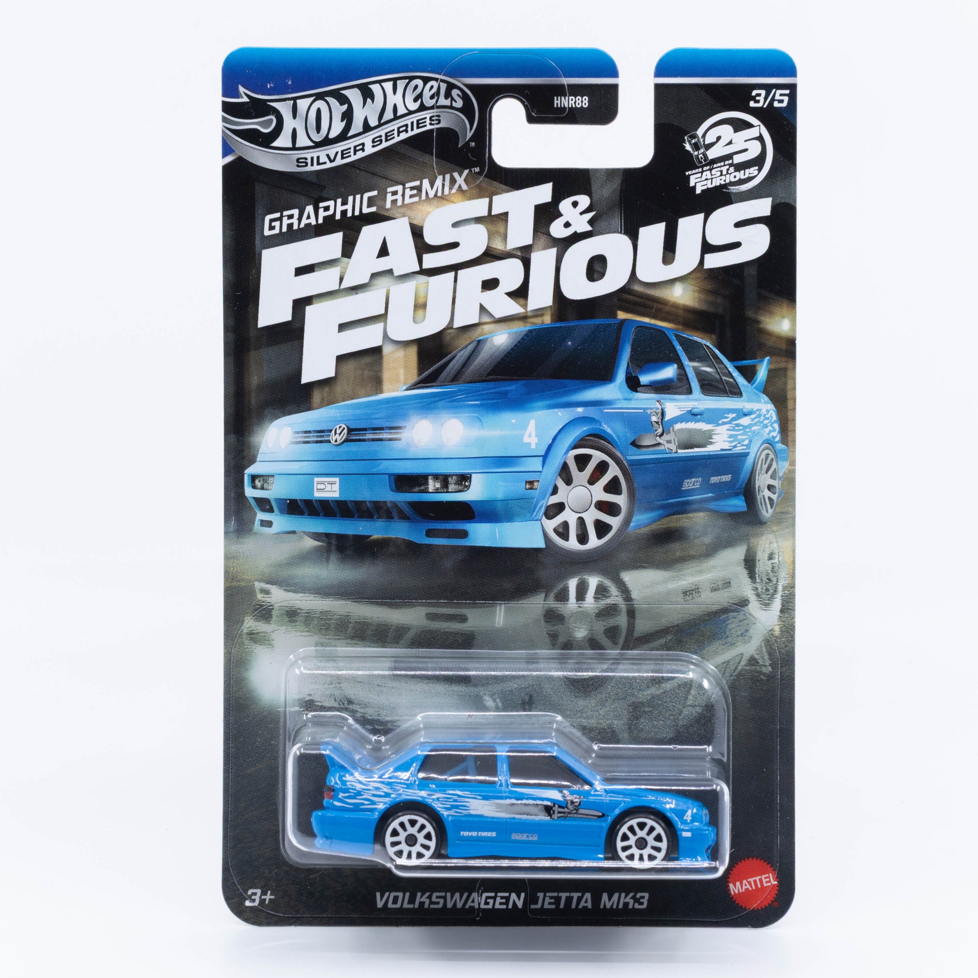 1:64 Hot Wheels Volkswagen Jetta MK3 Fast & Furious Graphic Remix – inverted Jesse livery die-cast car.