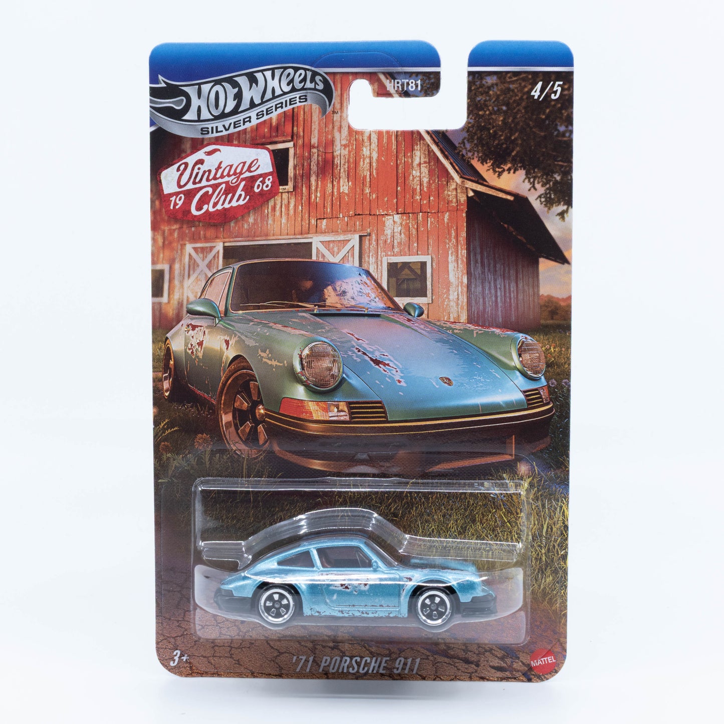 1:64 Hot Wheels ’71 Porsche 911 Vintage Club electric blue weathered barn find die-cast model.
