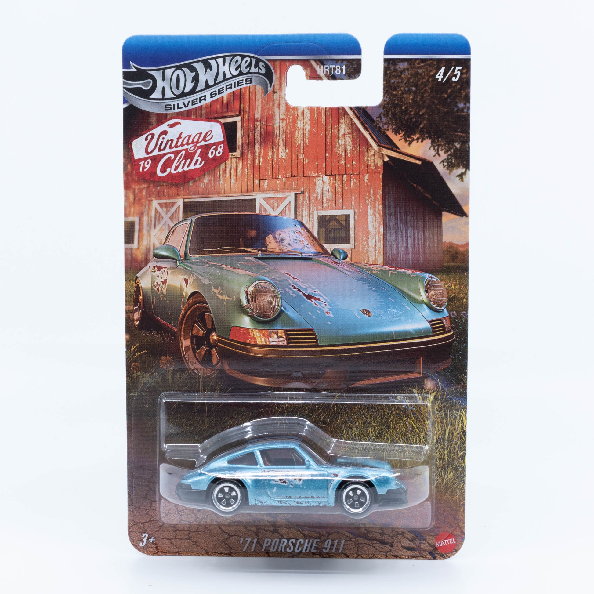 1:64 Hot Wheels ’71 Porsche 911 Vintage Club electric blue weathered barn find die-cast model.