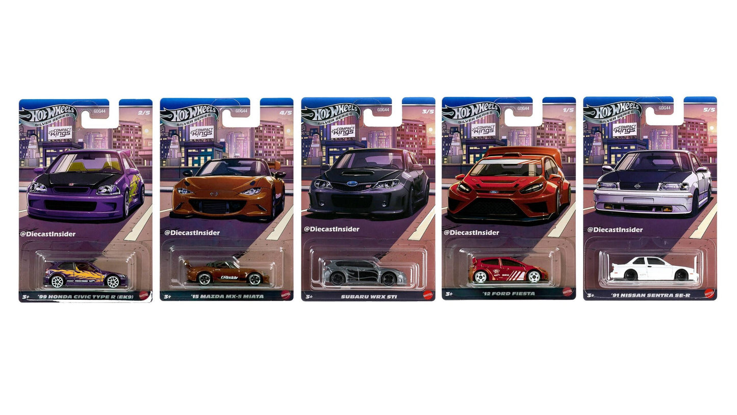 Hot Wheels Silver Series Compact Kings full set 1:64 scale compact performance cars die-cast models.
