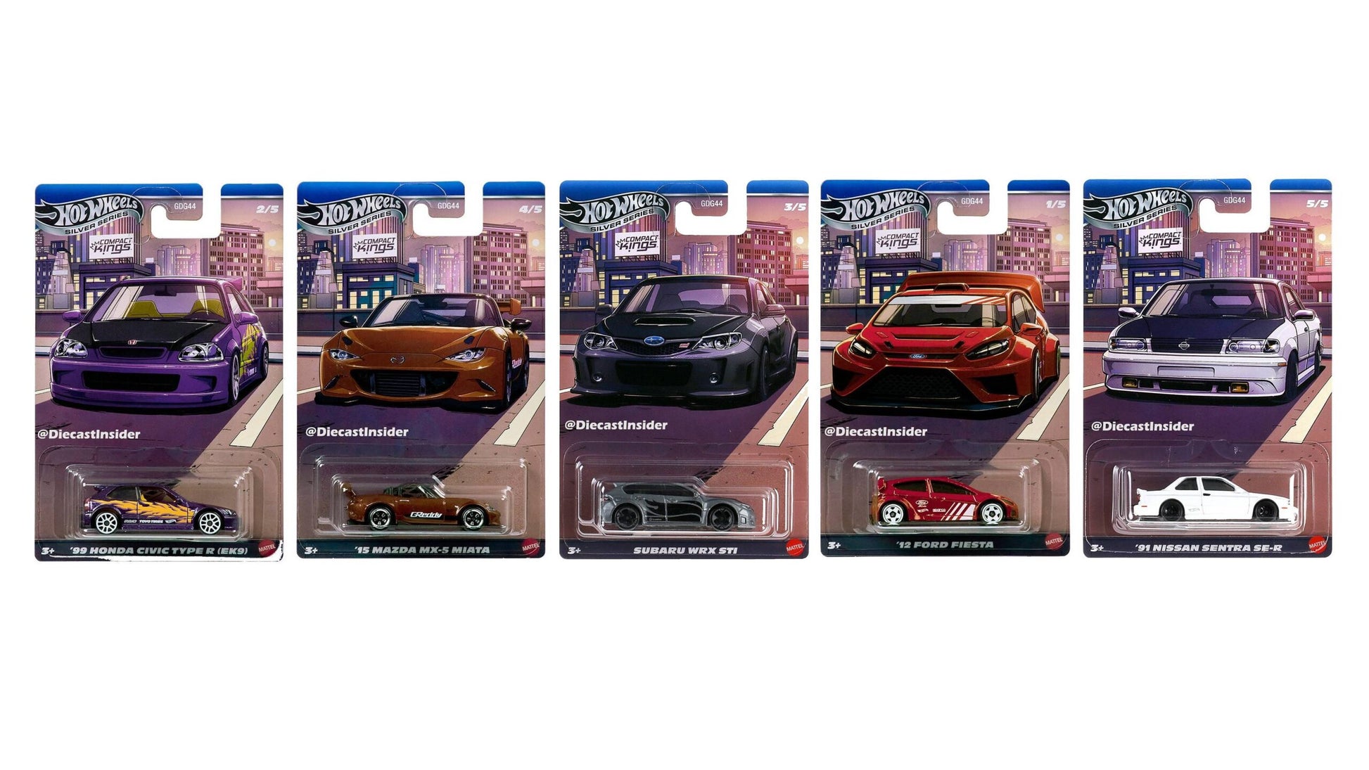 Hot Wheels Silver Series Compact Kings full set 1:64 scale compact performance cars die-cast models.