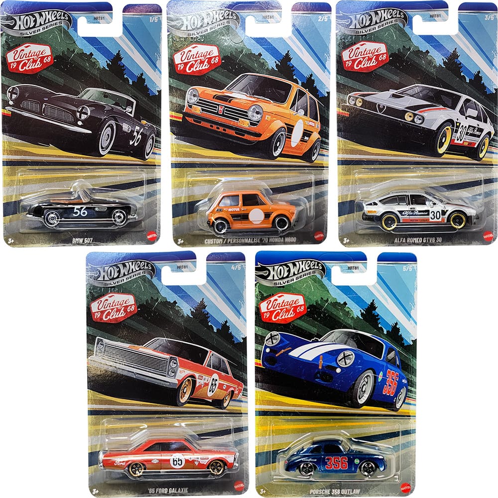 Hot Wheels Silver Series, Vintage Club, BMW 507, Alfa Romeo GTV6, Porsche 356 Outlaw, Ford Galaxie 1965, Classic Cars, 1:64 Diecast