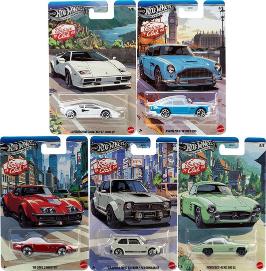 Hot Wheels Silver Series Vintage Club featuring five classic collector vehicles.