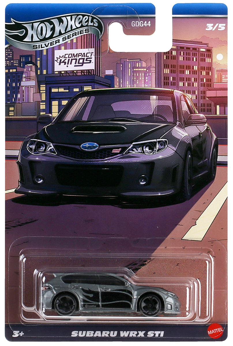 Hot Wheels Silver Series Compact Kings Subaru WRX STI 1:64 scale turbo AWD performance die-cast model.