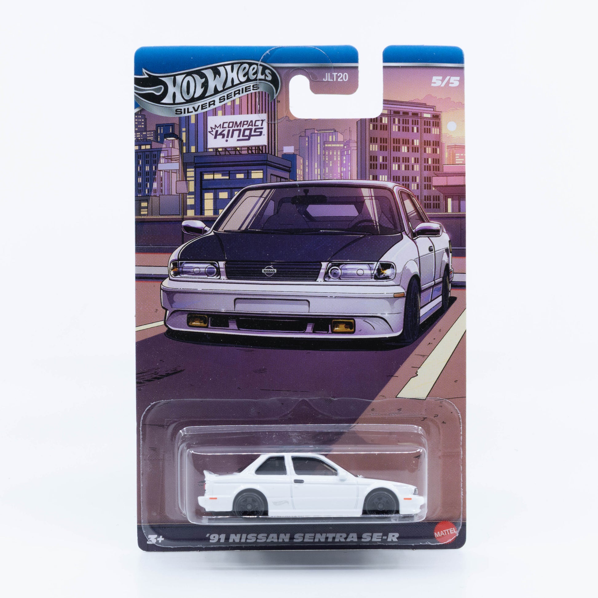 Hot Wheels Silver Series Compact Kings 91 Nissan Sentra SE-R white with blackout wheels 1:64 model