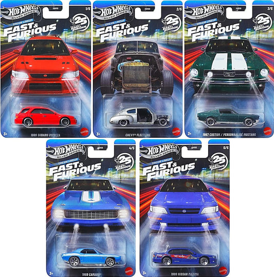 Hot Wheels Silver Series Fast & Furious Dream Lineup full set 1:64 scale movie die-cast cars.