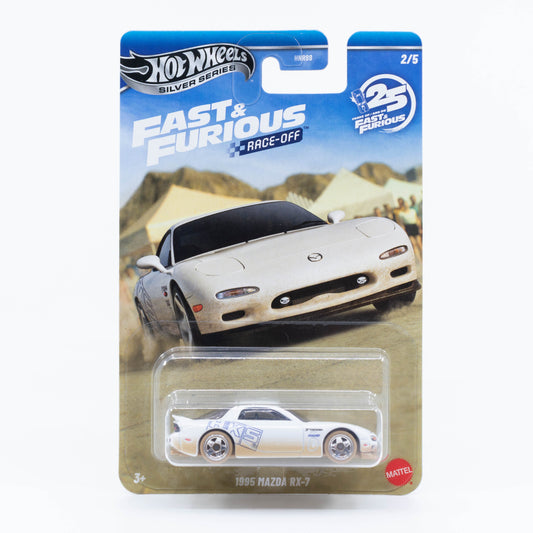 Hot Wheels 1995 Mazda RX-7 from the Fast & Furious Race-Off series with desert weathering.
