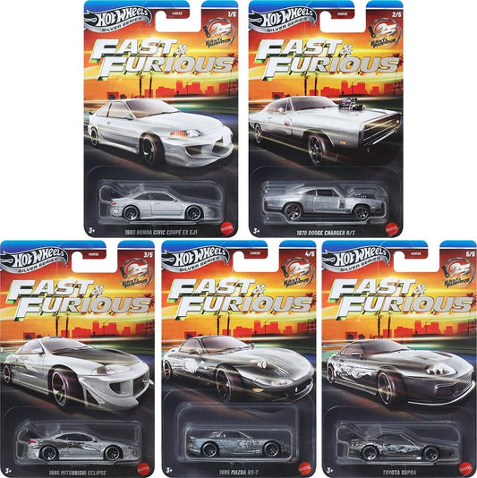 Hot Wheels Fast and Furious Silver Anniversary Silver Series 5-car set 1:64