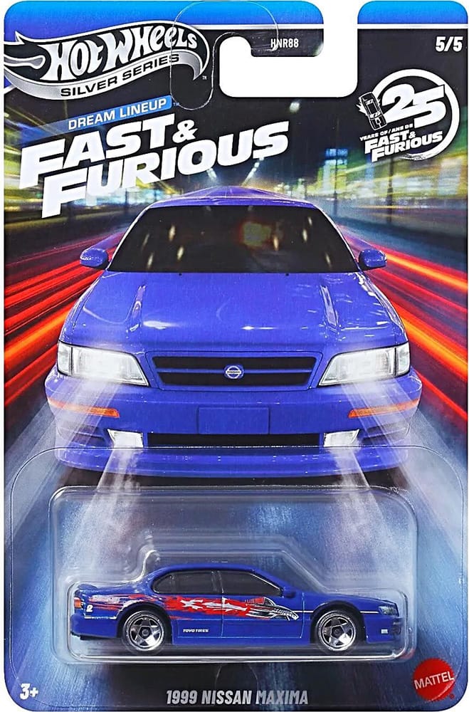 Hot Wheels Silver Series Fast & Furious 1999 Nissan Maxima 1:64 scale movie sedan die-cast.
