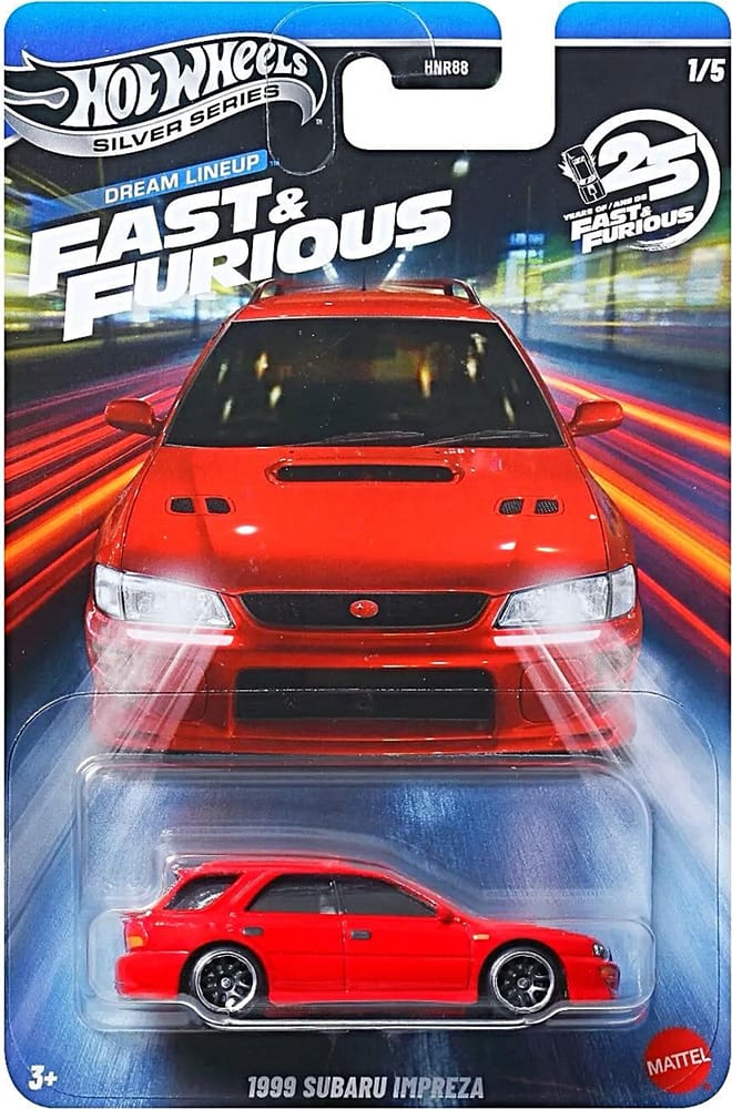 Hot Wheels Silver Series Fast & Furious 1999 Subaru Impreza 1:64 scale movie die-cast model.