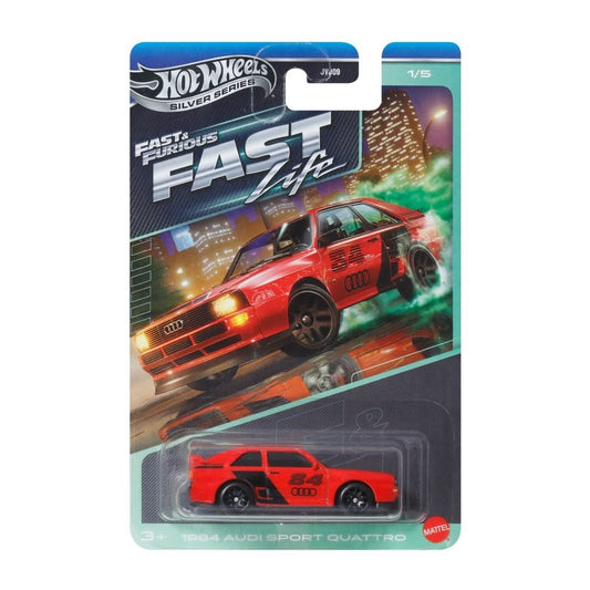 Hot Wheels Silver Series Fast and Furious Fast Life five-car set with Audi Sport quattro, Nissan Silvia S15, GT-R NISMO GT3, Camaro and Challenger Demon