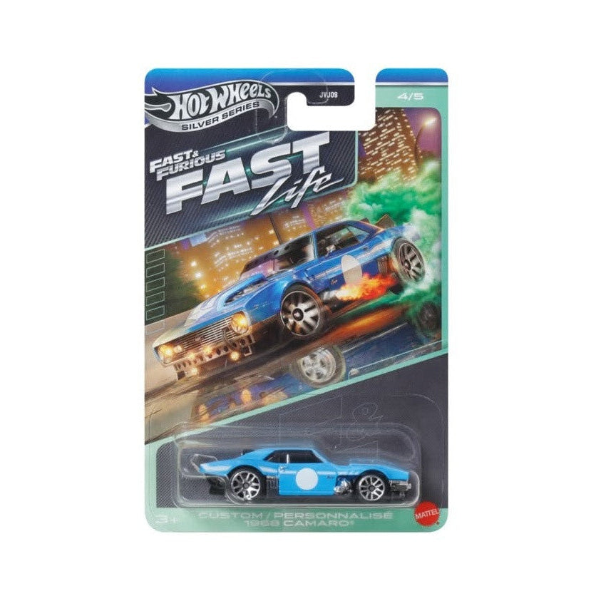 Hot Wheels Silver Series Fast and Furious Fast Life five-car set with Audi Sport quattro, Nissan Silvia S15, GT-R NISMO GT3, Camaro and Challenger Demon