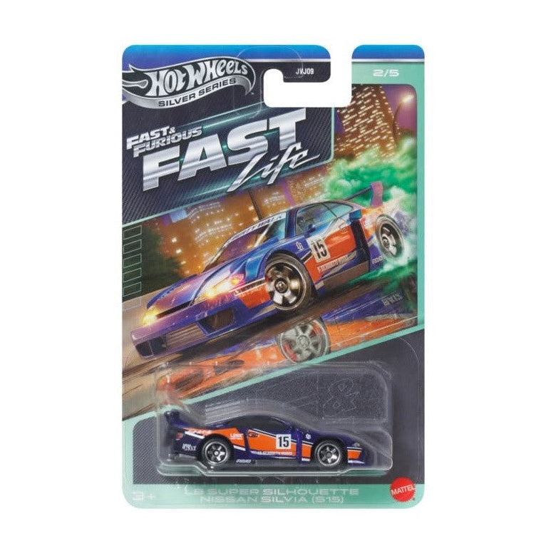 Hot Wheels Silver Series Fast and Furious Fast Life five-car set with Audi Sport quattro, Nissan Silvia S15, GT-R NISMO GT3, Camaro and Challenger Demon