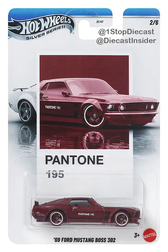 Hot Wheels Silver Series Pantone ’69 Ford Mustang Boss 302 1:64 scale classic muscle car model.