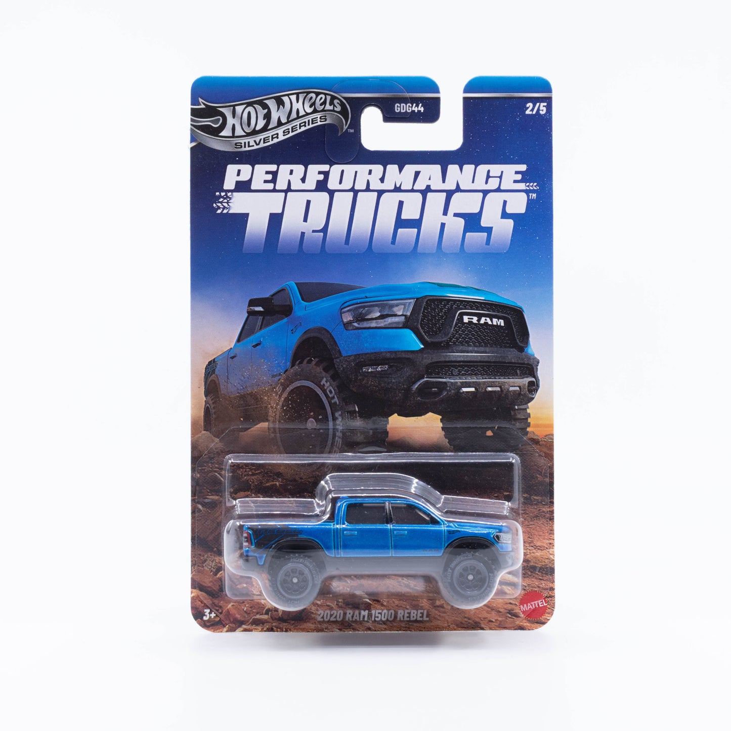 Hot Wheels Performance Trucks Silver Series 2020 Ram 1500 Rebel off-road pickup truck.