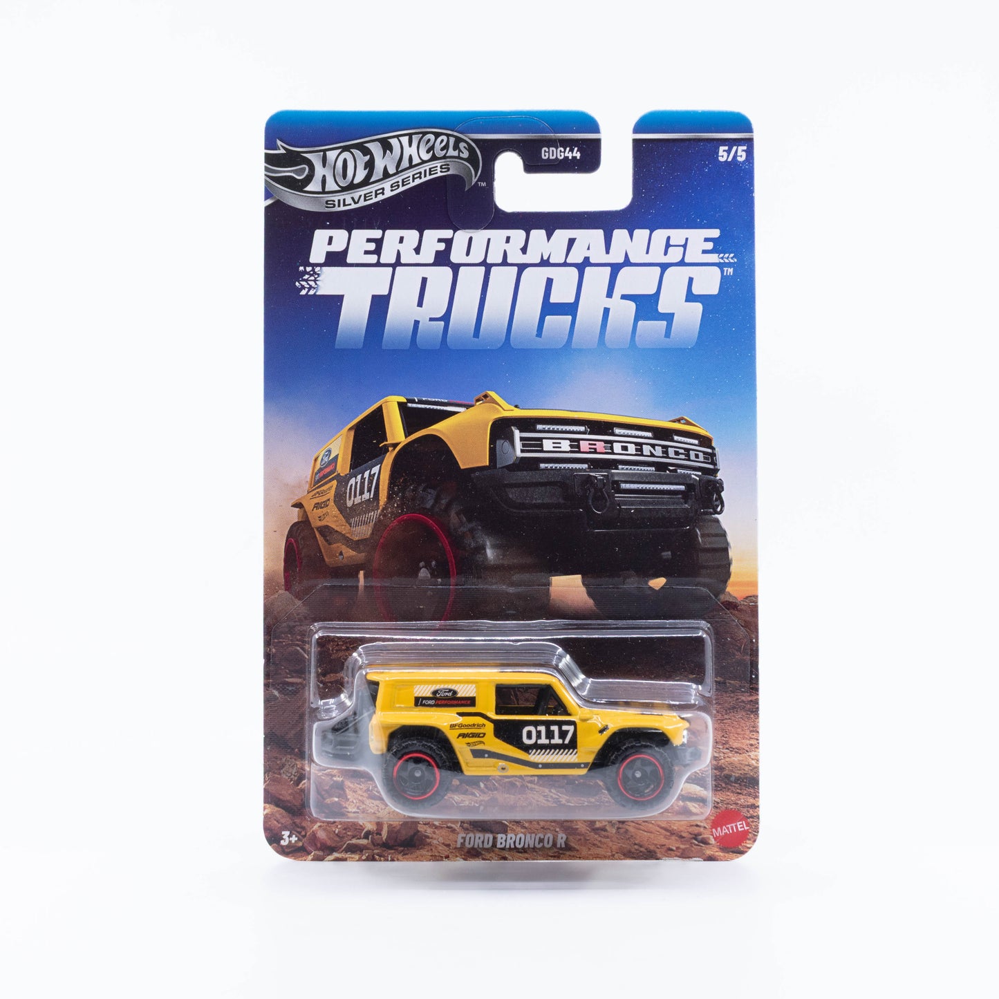 Hot Wheels Performance Trucks Silver Series Ford Bronco R off-road racing prototype.