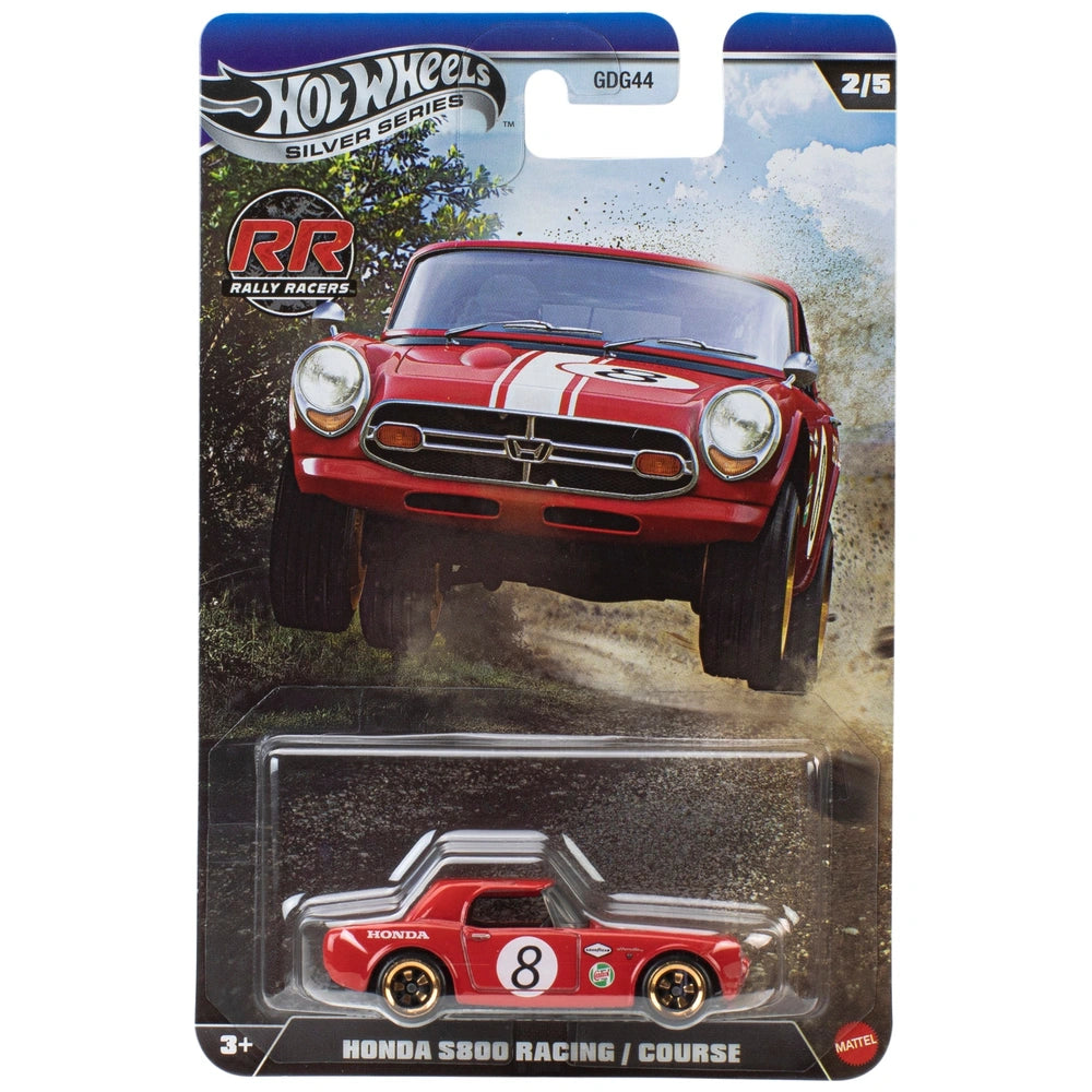 Hot Wheels Silver Series Rally Racers Honda S800 Racing 1:64 scale classic rally die-cast car.
