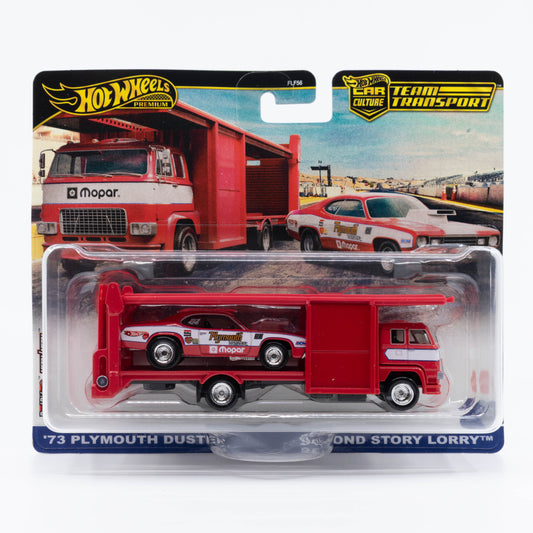 Hot Wheels Team Transport ’73 Plymouth Duster with Second Story Lorry 1:64 scale set