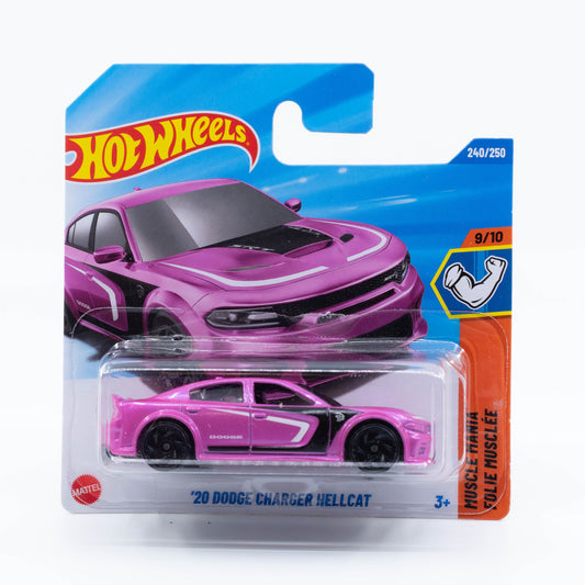 Hot Wheels ’20 Dodge Charger Hellcat diecast car model in 1:64 scale with aggressive muscle car design