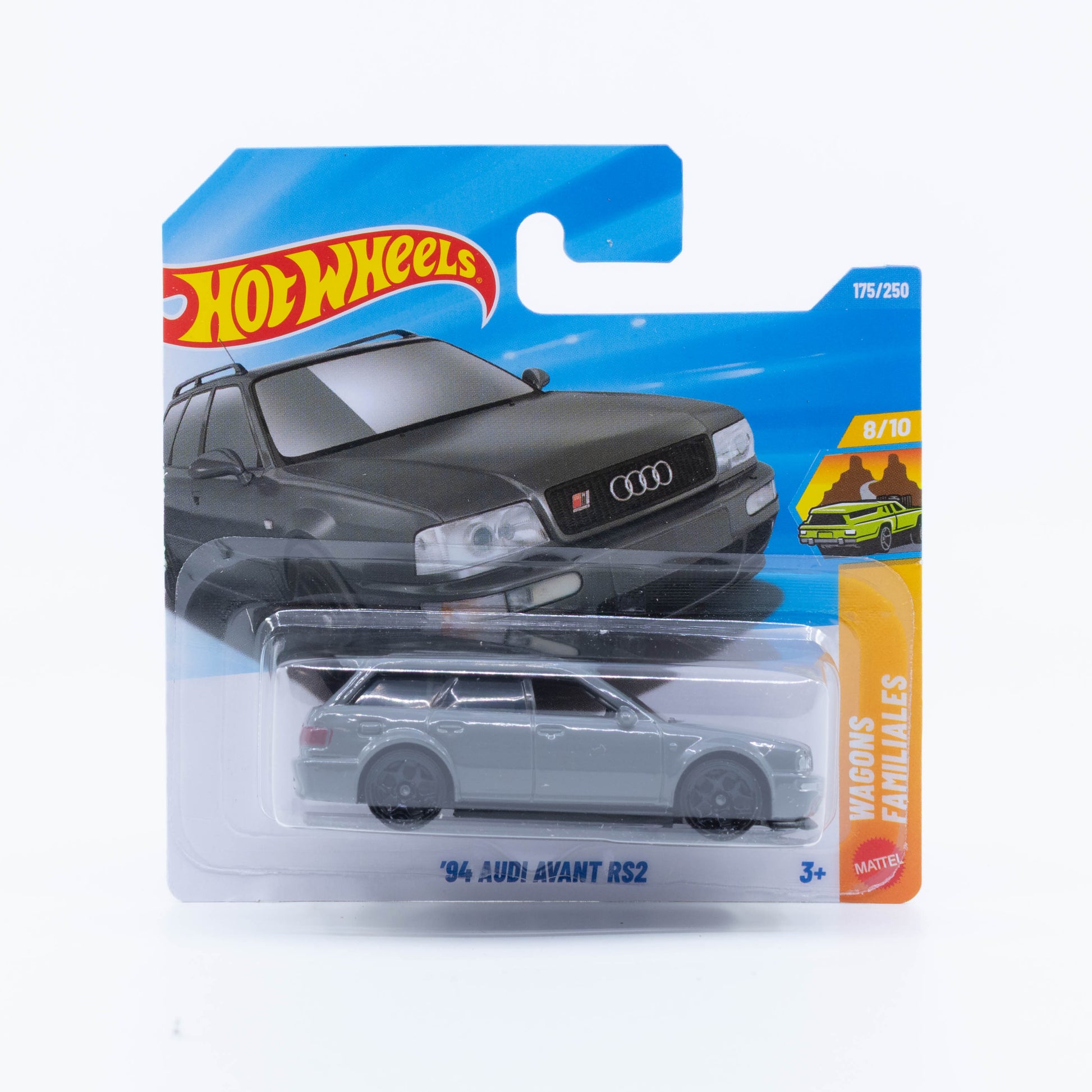 Hot Wheels 1994 Audi RS2 Avant in cement gray with black wheels.