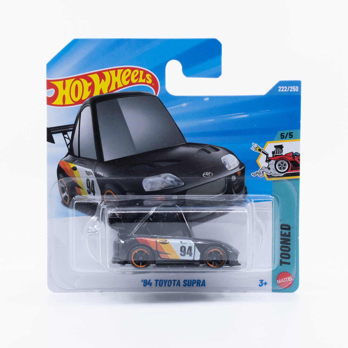 Hot Wheels '94 Toyota Supra 'Tooned with modern noppo styling and open driver's window.