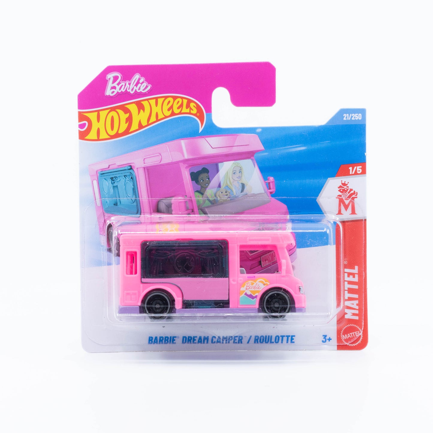 Hot Wheels 1:64 Barbie Dream Camper pink pop culture camper van die-cast model.