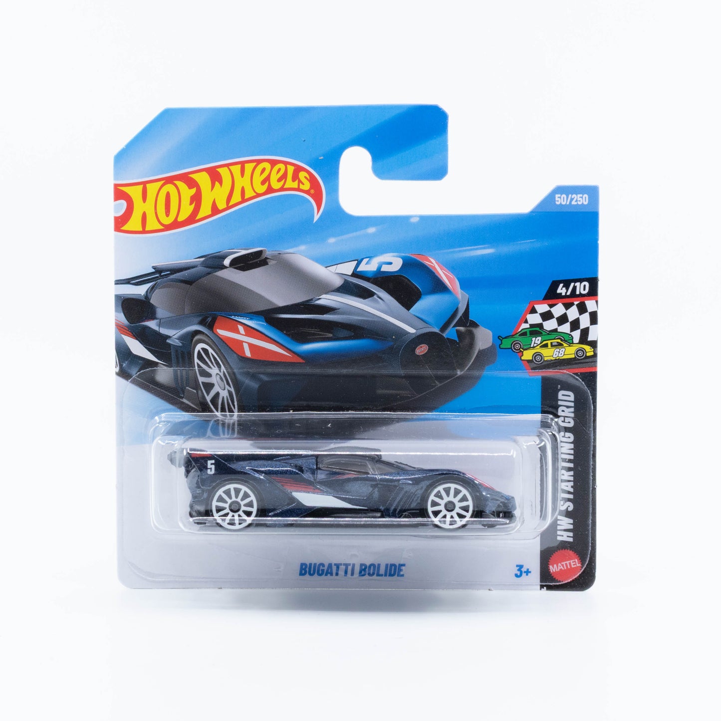 Hot Wheels 1:64 Bugatti Bolide blue with white and red French flag inspired accents.