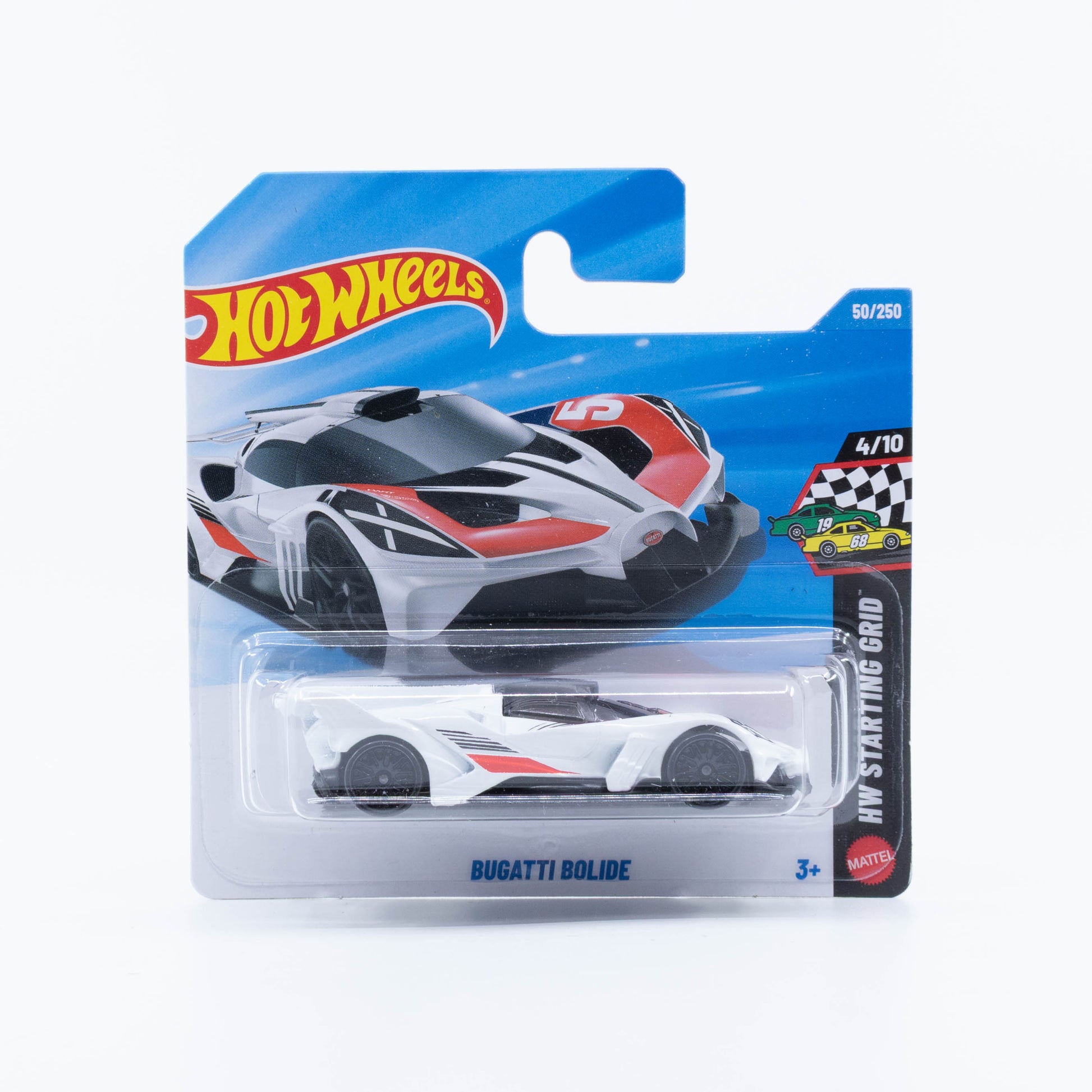Hot Wheels Bugatti Bolide in white with red and black accents.